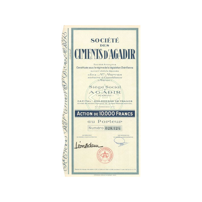 Sté des Ciments d'Agadir (Act 10000 F)