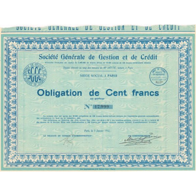 Sté Gale de Gestion et de Crédit (Obl 100 F)