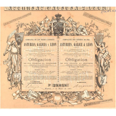 Cie des Chemins de Fer des Asturies Galice & Léon (Obl 500 F)(1885)