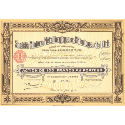 Sté Minière Métalurgique & Chimique de l'Orb (Act 100 F)