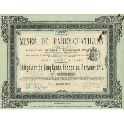 Sté des Mines de Parey-Chatillon (Obl 500 F 5%)
