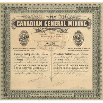 The Canadian General Mining Cy Ltd (Titre 01 Act 5$)