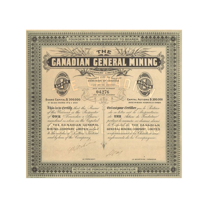The Canadian General Mining Cy Ltd (Titre 01 Act 5$)