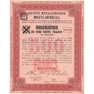Sté Métallurgique Donetz-Jourievka (Obl 500 F)