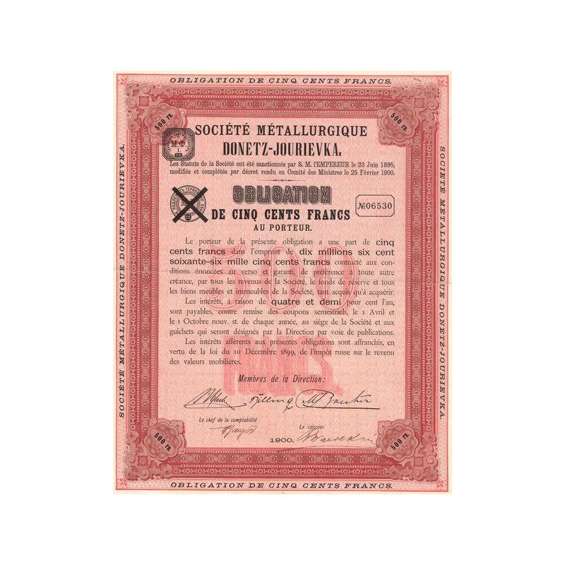 Sté Métallurgique Donetz-Jourievka (Obl 500 F)