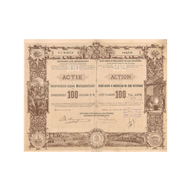 Sté Minière et Métallurgique des Alpes Autrichiennes (Act 100 Florins)