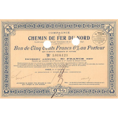 Cie du Chemin de Fer du Nord (Bon 500 F 6%)