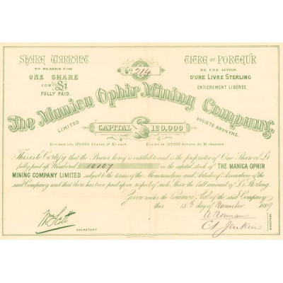 The Manica Ophir Mining Cy Ltd (Titre 01 Act 1 $)