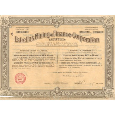 Estrellas Mining & Finance Corporation Ltd (Titre 10 Act)