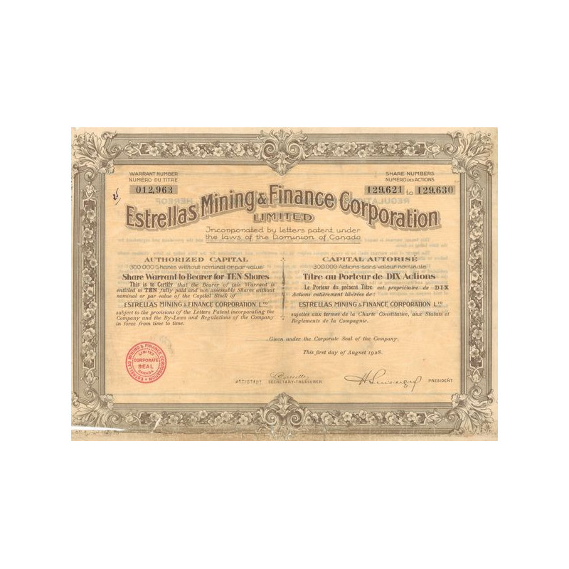 Estrellas Mining & Finance Corporation Ltd (Titre 10 Act)