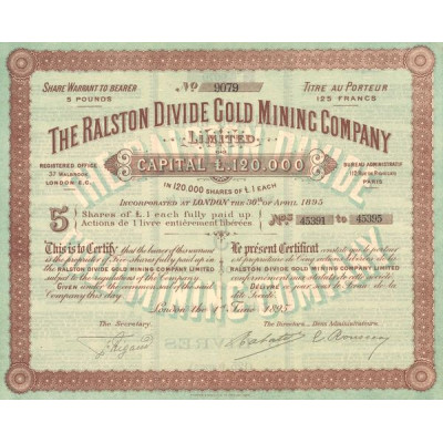 The Ralston Divide Gold Mining Cy Ltd (Titre 05 Act 1£)