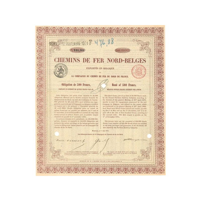 Cie du Chemin de Fer Nord-Belges (Obl 500 F)