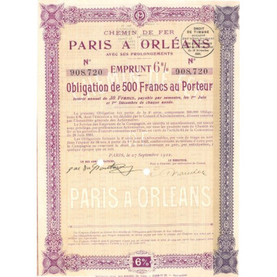 Chemin de Fer de Paris à Orléans avec ses Prolongements (Obl 500 F 6%)