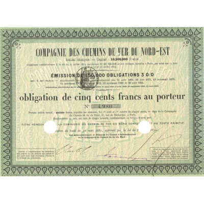 Cie des Chemins de Fer du Nord-Est (Obl 500 F 3%)