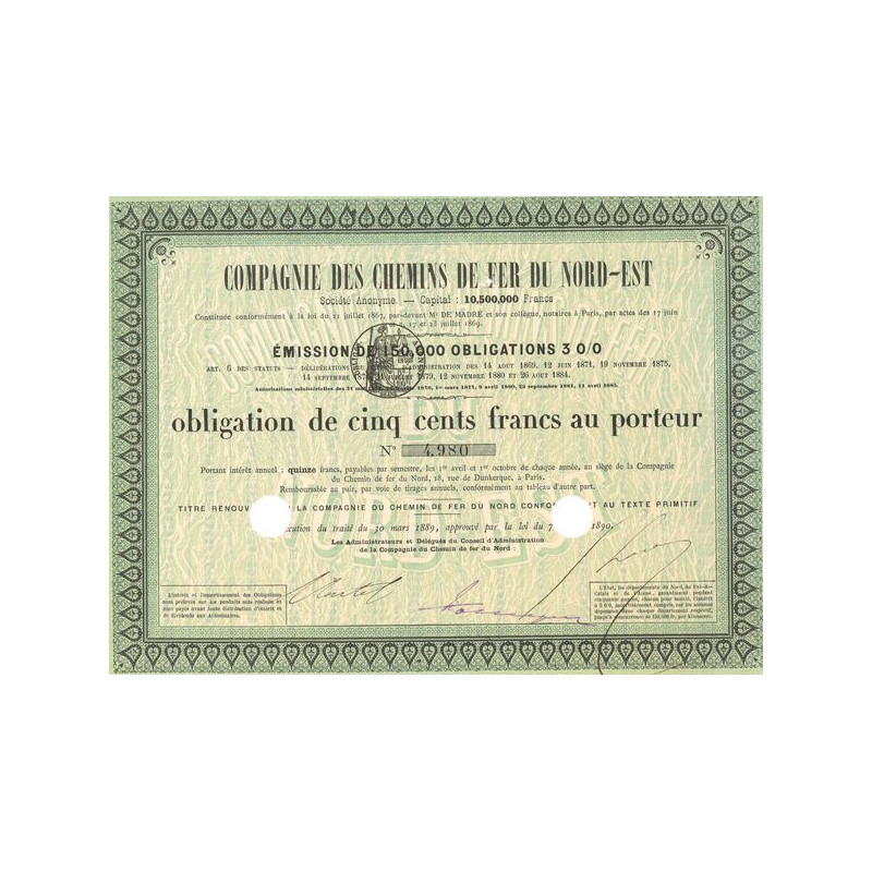 Cie des Chemins de Fer du Nord-Est (Obl 500 F 3%)