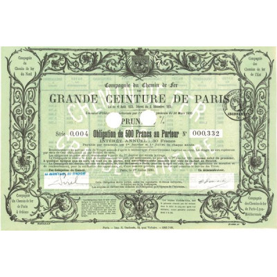 Grands Réseaux de Chemins de Fer d'Intérêt Général - Chemin de Fer de Grande Ceinture de Paris 6% 1920 (Obl 6% 500 F)