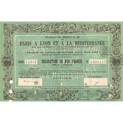 Cie des Chemins de Fer de Paris à Lyon et à la Méditerranée (Obl 500 F) (Verte)