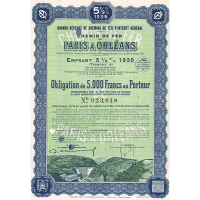 Grands Réseaux de Chemins de Fer d'Intérêt Général - Chemins de Fer de Paris à Orléans - Emprunt 5 1/2 % 1935 Tranche A (Obl 500