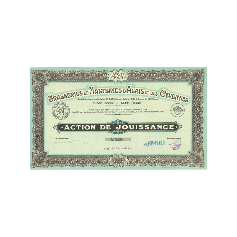 Brasseries et Malteries d'Alais et des Cévennes (Act Jouissance)