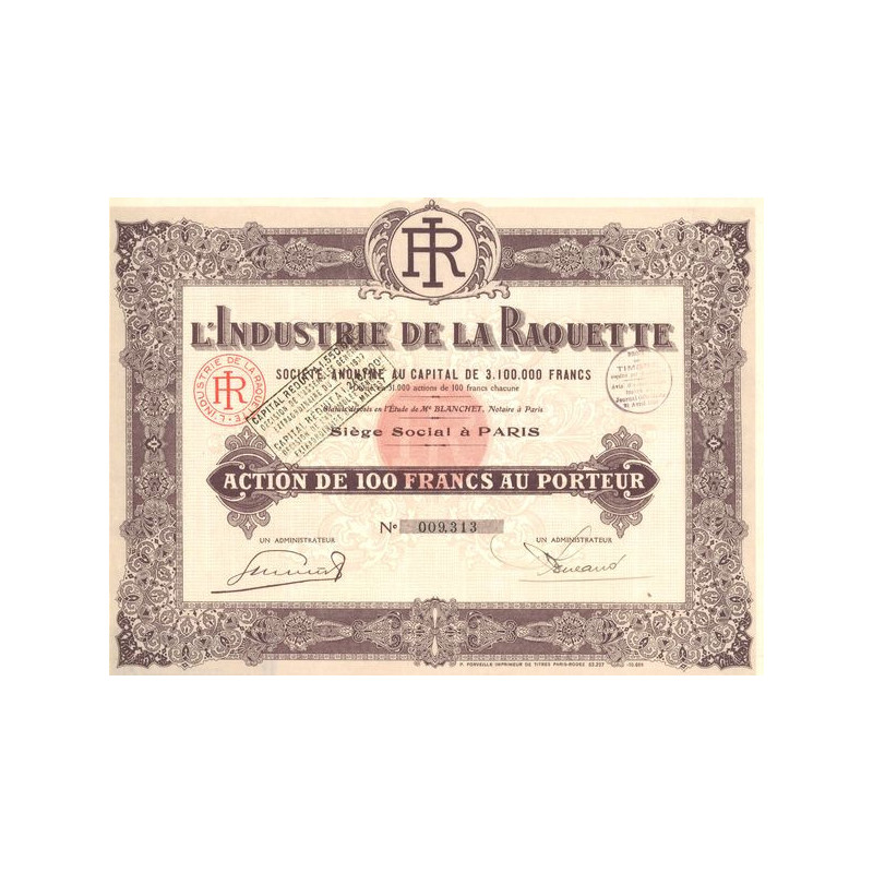 L'Industrie de la Raquette (Act 100 F)