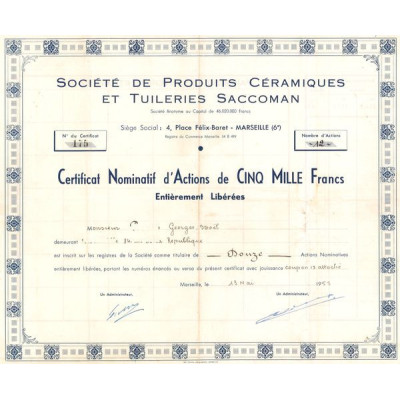 Produits Céramiques et Tuileries Saccoman (Certif Nomin Act 5000 F)