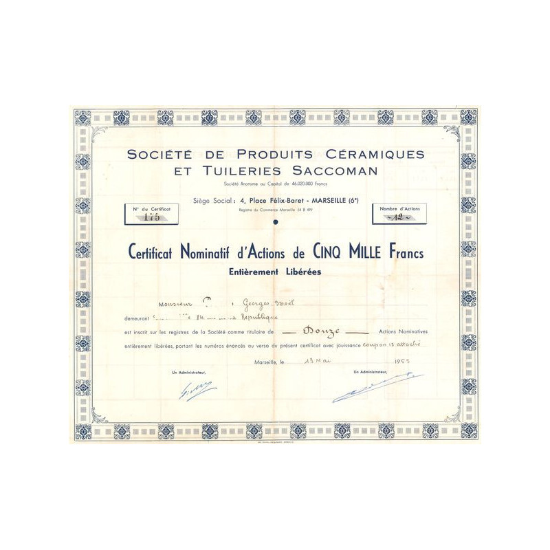 Produits Céramiques et Tuileries Saccoman (Certif Nomin Act 5000 F)