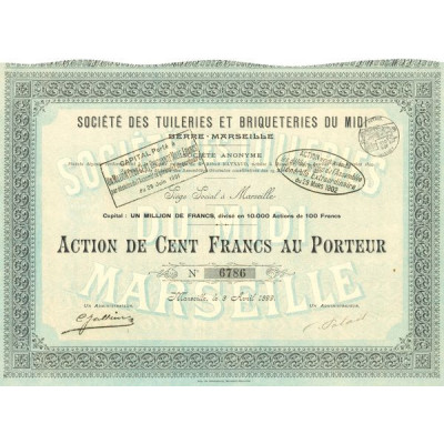 Sté des Tuileries et Briqueteries du Midi - Berre - Marseille (Act 100 F)
