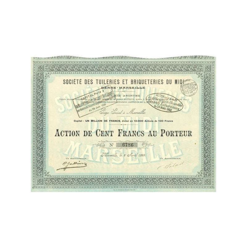 Sté des Tuileries et Briqueteries du Midi - Berre - Marseille (Act 100 F)