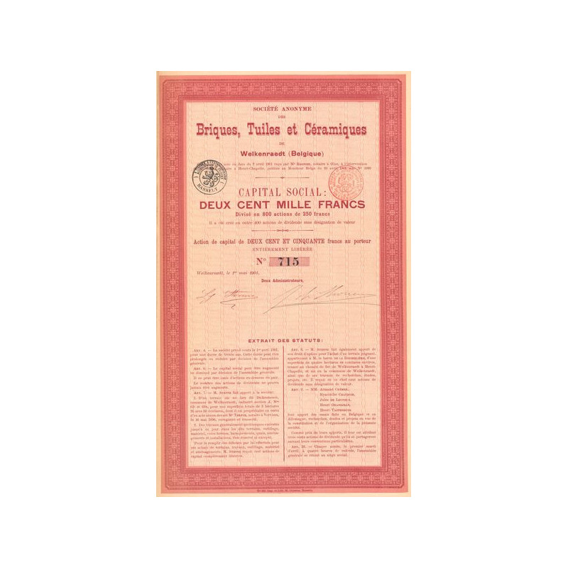S.A. des Briques. Tuiles et Céramiques de Welkenraedt (Belgique) (Act 250 F)