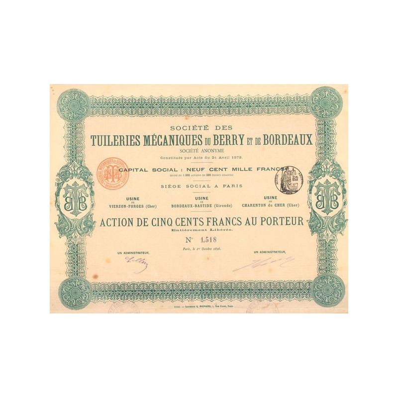 Sté des Tuileries Mécaniques du Berry et de Bordeaux (Act 500 F)