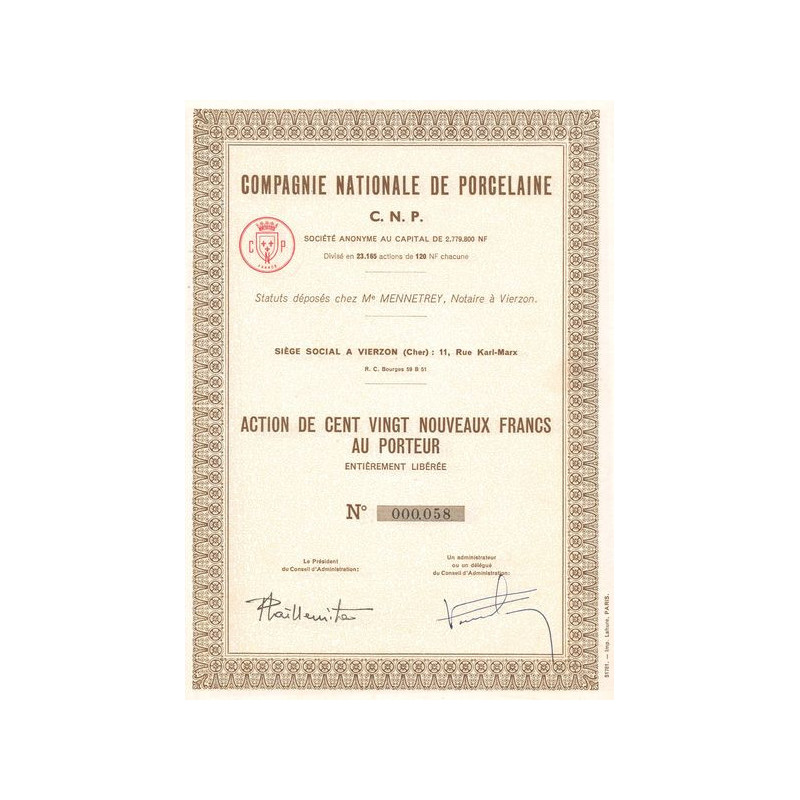 Compagnie Nationale de Porcelaine C.N.P. (Act 120 NF)