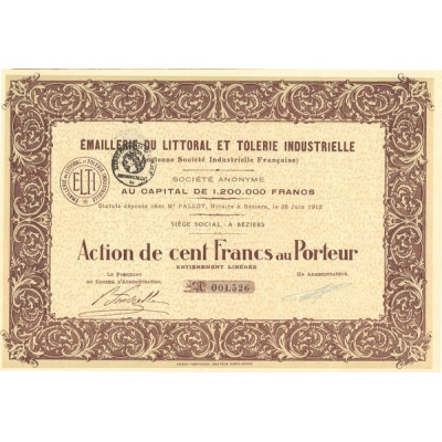 Emaillerie du Littoral et Tolerie Industrielle (Anc Sté Industrielle Française) (Act 100 F)