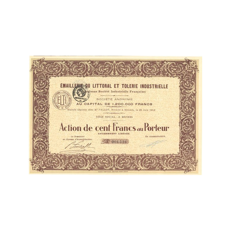 Emaillerie du Littoral et Tolerie Industrielle (Anc Sté Industrielle Française) (Act 100 F)