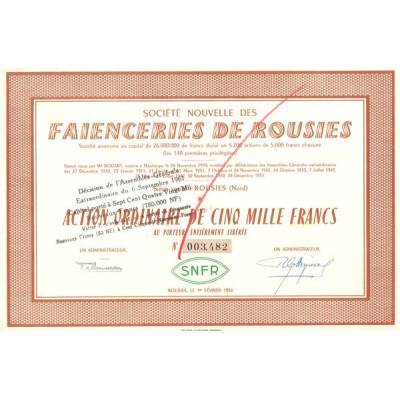 Sté Nouvelle des Faienceries de Rousies (Act O 5000 F)