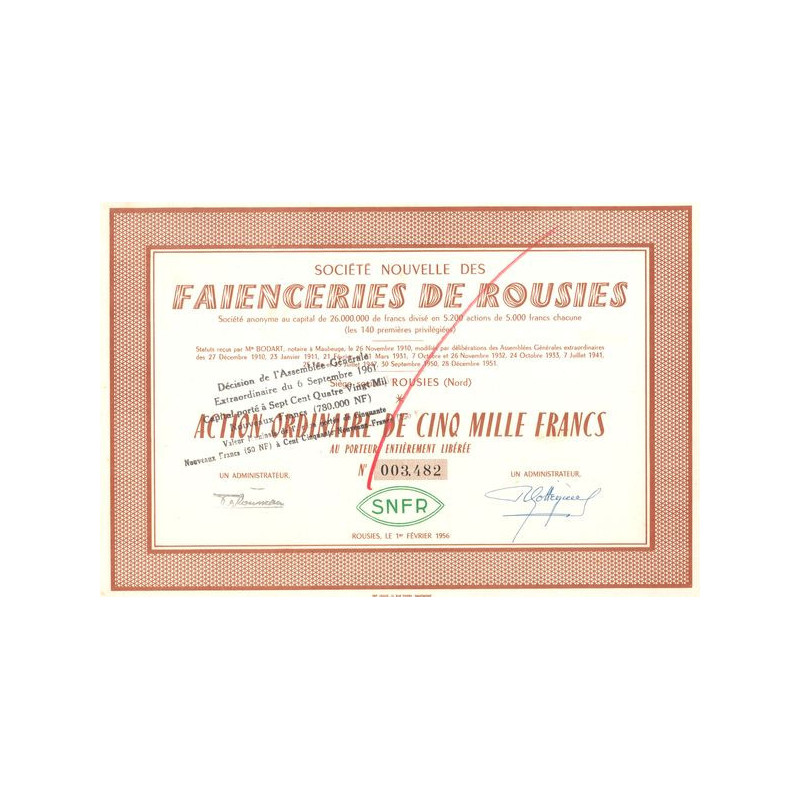 Sté Nouvelle des Faienceries de Rousies (Act O 5000 F)