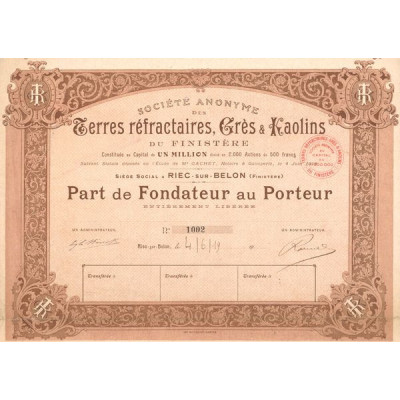 S.A. des Terres Réfractaires. Grès & Kaolins du Finistère (PF)
