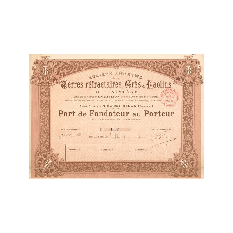 S.A. des Terres Réfractaires. Grès & Kaolins du Finistère (PF)