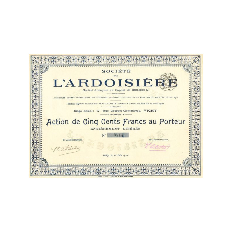 Sté de l'Ardoisière (Act 500 F)