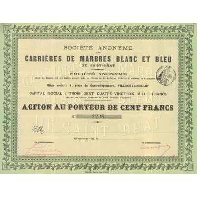 S.A. des Carrières de Marbres Blanc et Bleu de Saint-Béat (Act 100 F)