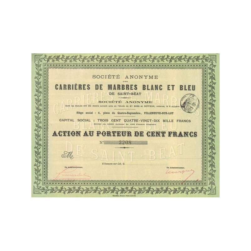 S.A. des Carrières de Marbres Blanc et Bleu de Saint-Béat (Act 100 F)