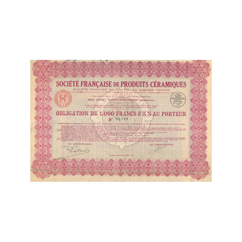 Sté Française de Produits Céramiques (Obl 1000 F 5½%)