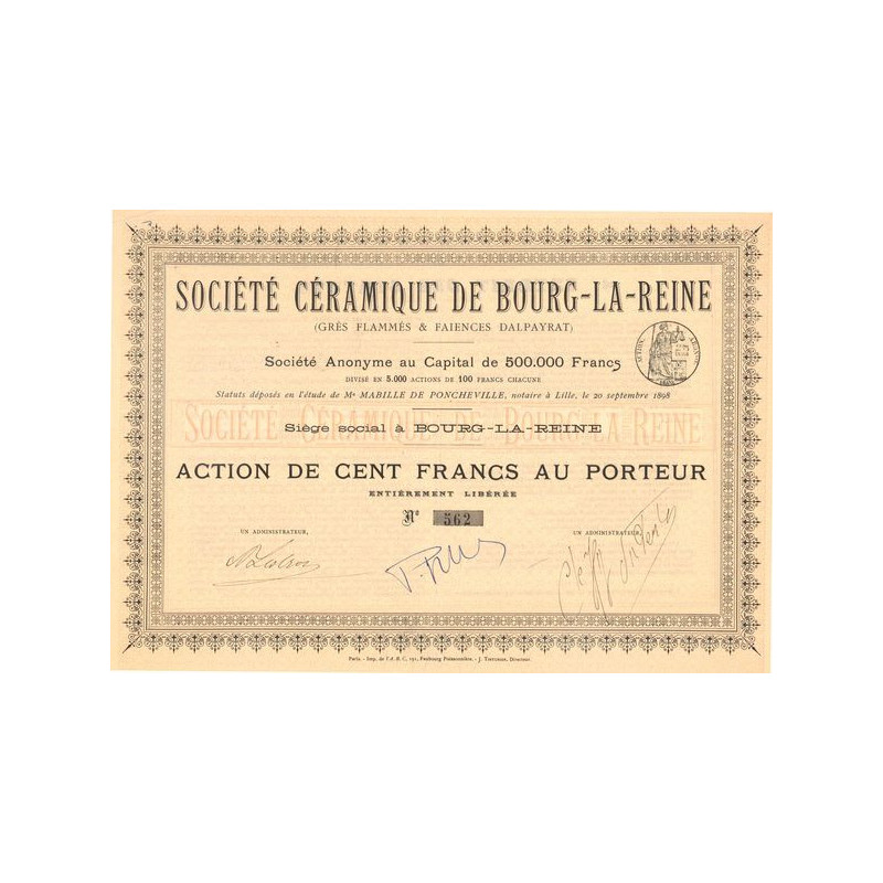 Sté Céramique de Bourg-la-Reine (Grès Flammés & Faiences Dalpayrat) (Act 100 F)