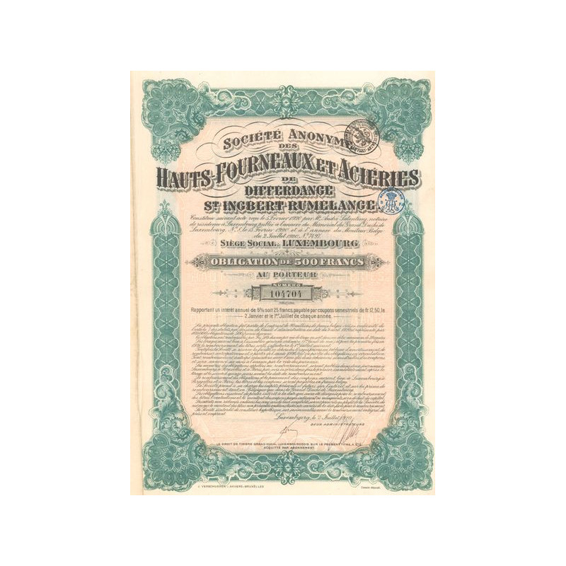 S.A. des Hauts-Fourneaux et Aciéries de Differdange St-Ingbert-Rumelange (Obl 500 F)