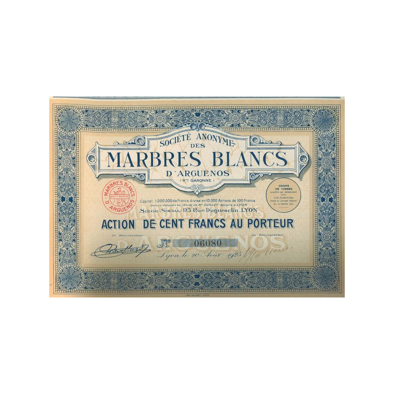 S.A. des Marbres Blancs d'Arguenos (Hte-Garonne) (Act 100 F)