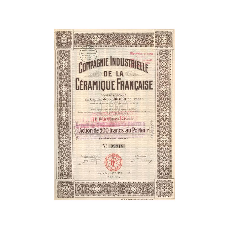 Cie Industrielle de la Céramique Française (Act 500 F)