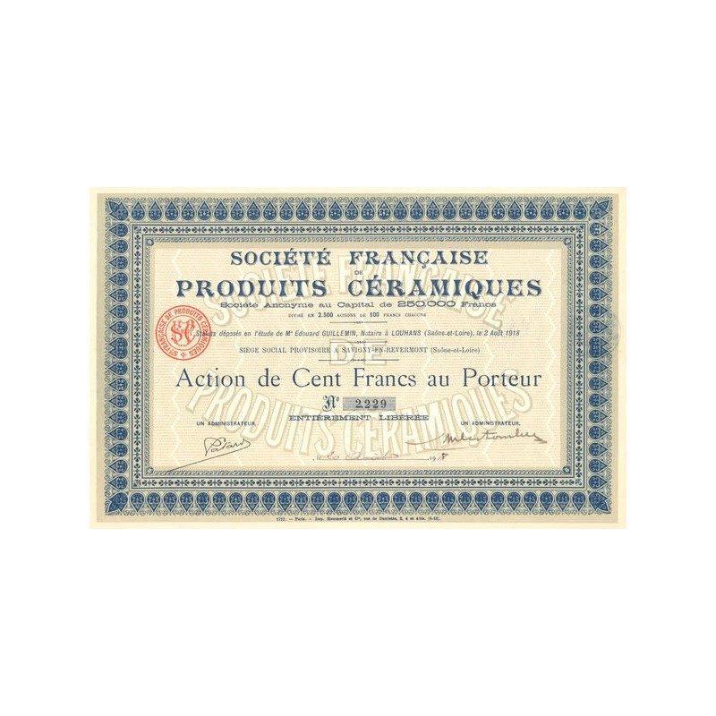 Sté Française de Produits Céramiques (Act 100 F)