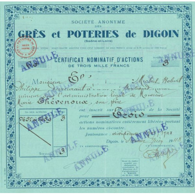 S.A. des Grès et Poteries de Digoin (Bleu)(Certif Nomin 03 Act 3000 F)