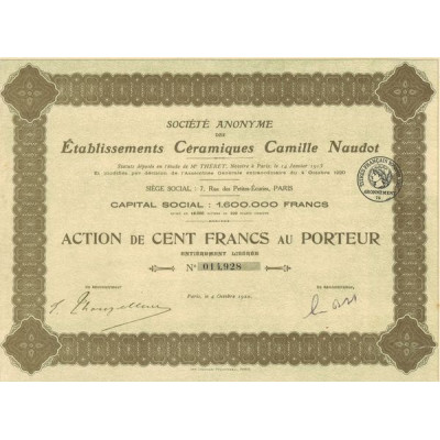 S.A. des Ets Céramiques Camille Naudot (Act 100 F)