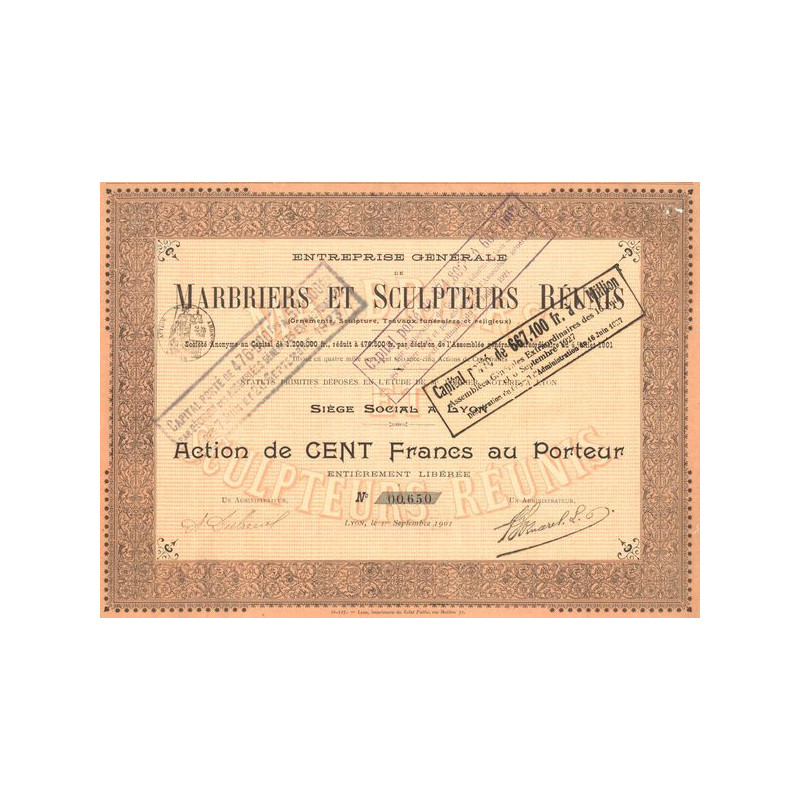 Entreprise Gale de Marbriers et Sculpteurs Réunis (Ornements. Sculpture. Travaux Funéraires et Religieux) (Act 100 F)