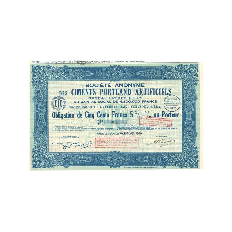 S.A. des Ciments Portland Artificiels Buscal Frères et Cie (Obl 500 F 5½%)